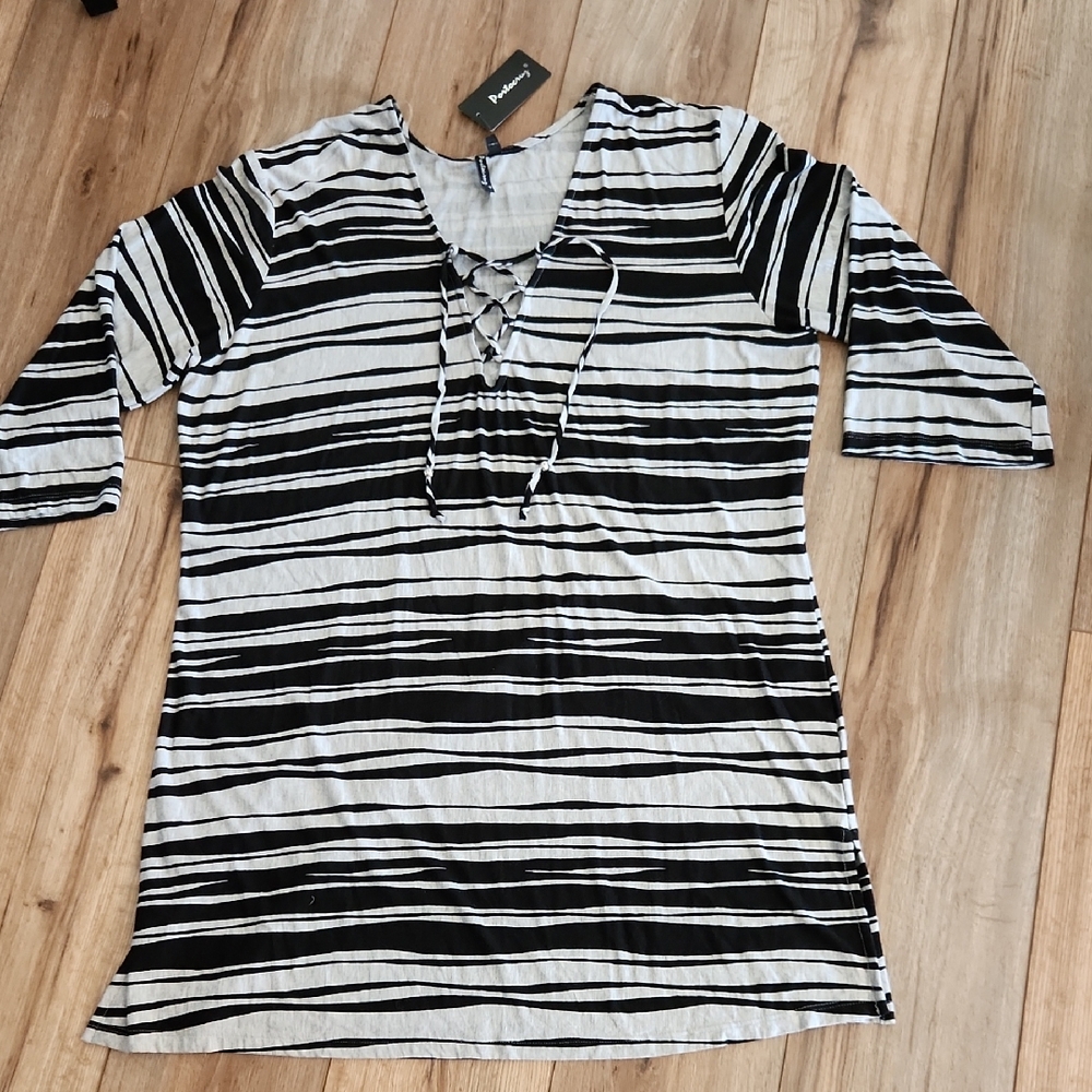 Portocruz Striped Black and White Swim Coverup Beach Dress Women's Size 1X